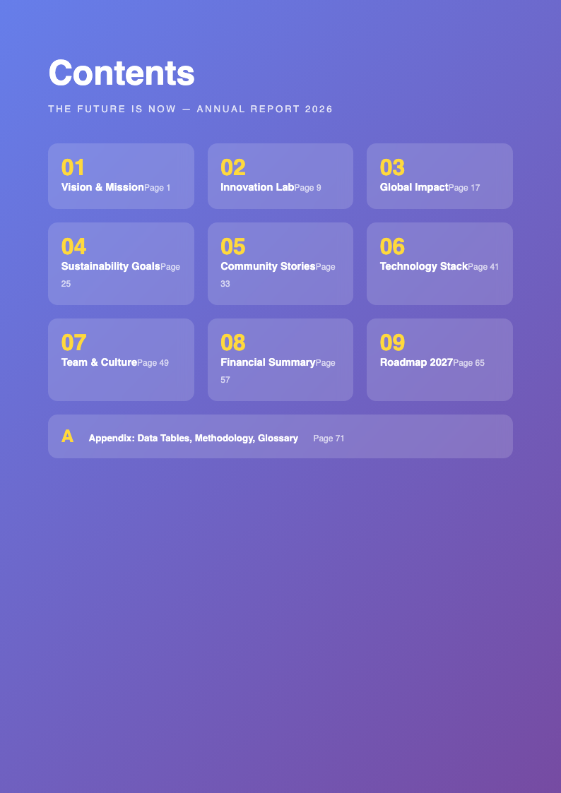 Gradient bold book table of contents